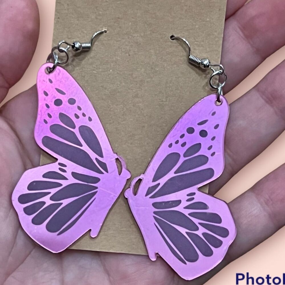 Handmade Acrylic Pink Butterfly Earrings